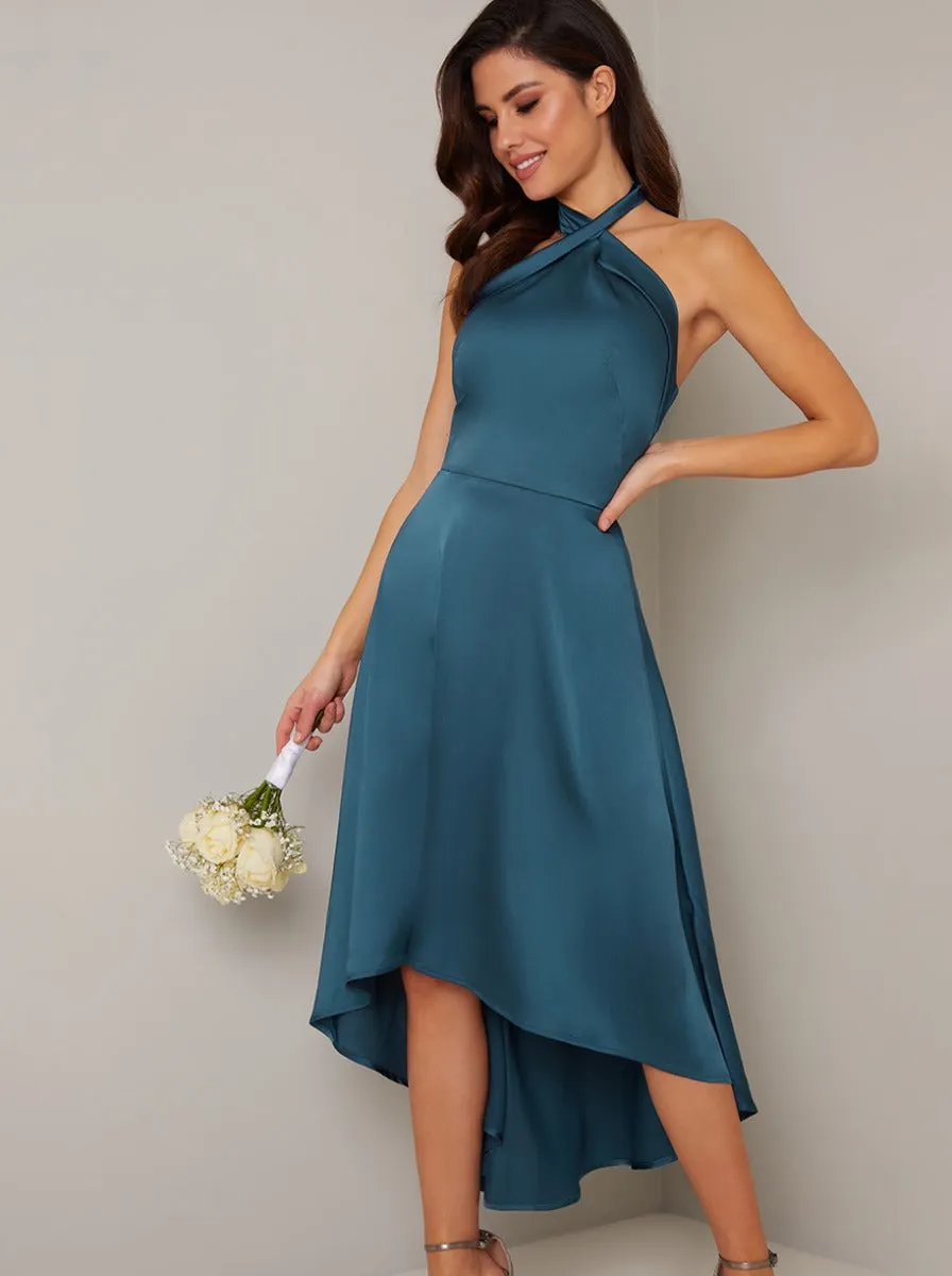 Halter Neck Dip Hem Backless Dress in Green sold by Chi Chi London product image thumbnail 2