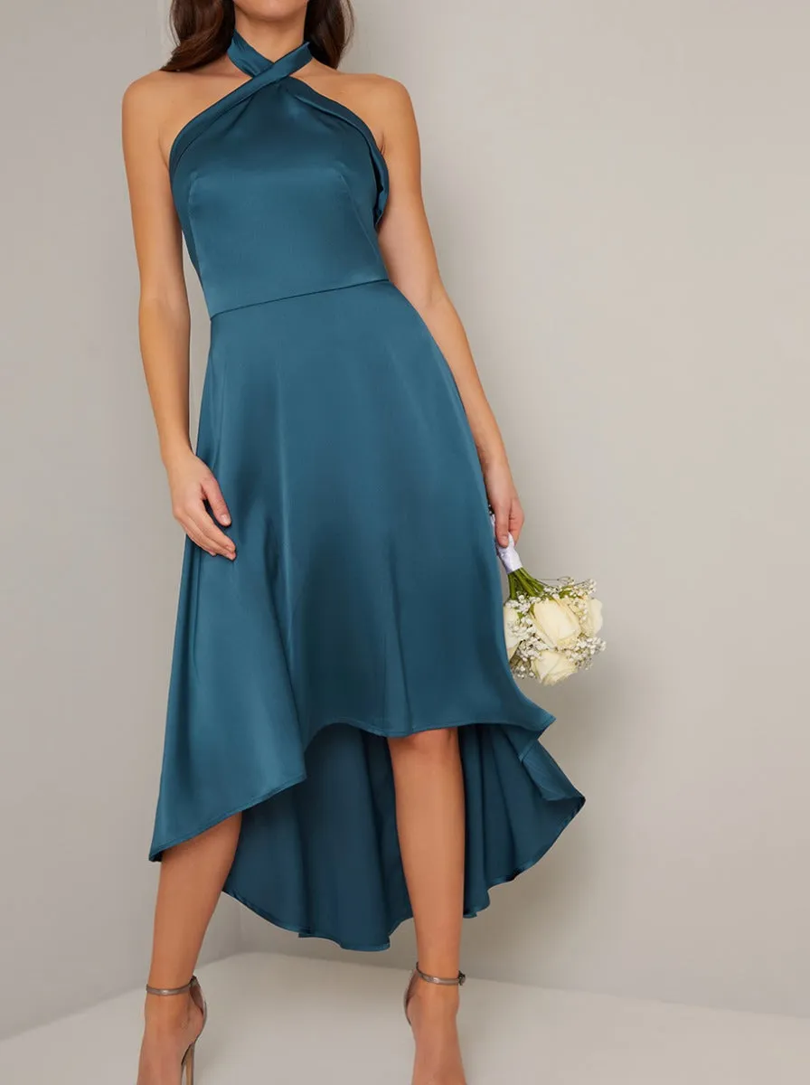 Halter Neck Dip Hem Backless Dress in Green sold by Chi Chi London product image thumbnail 3
