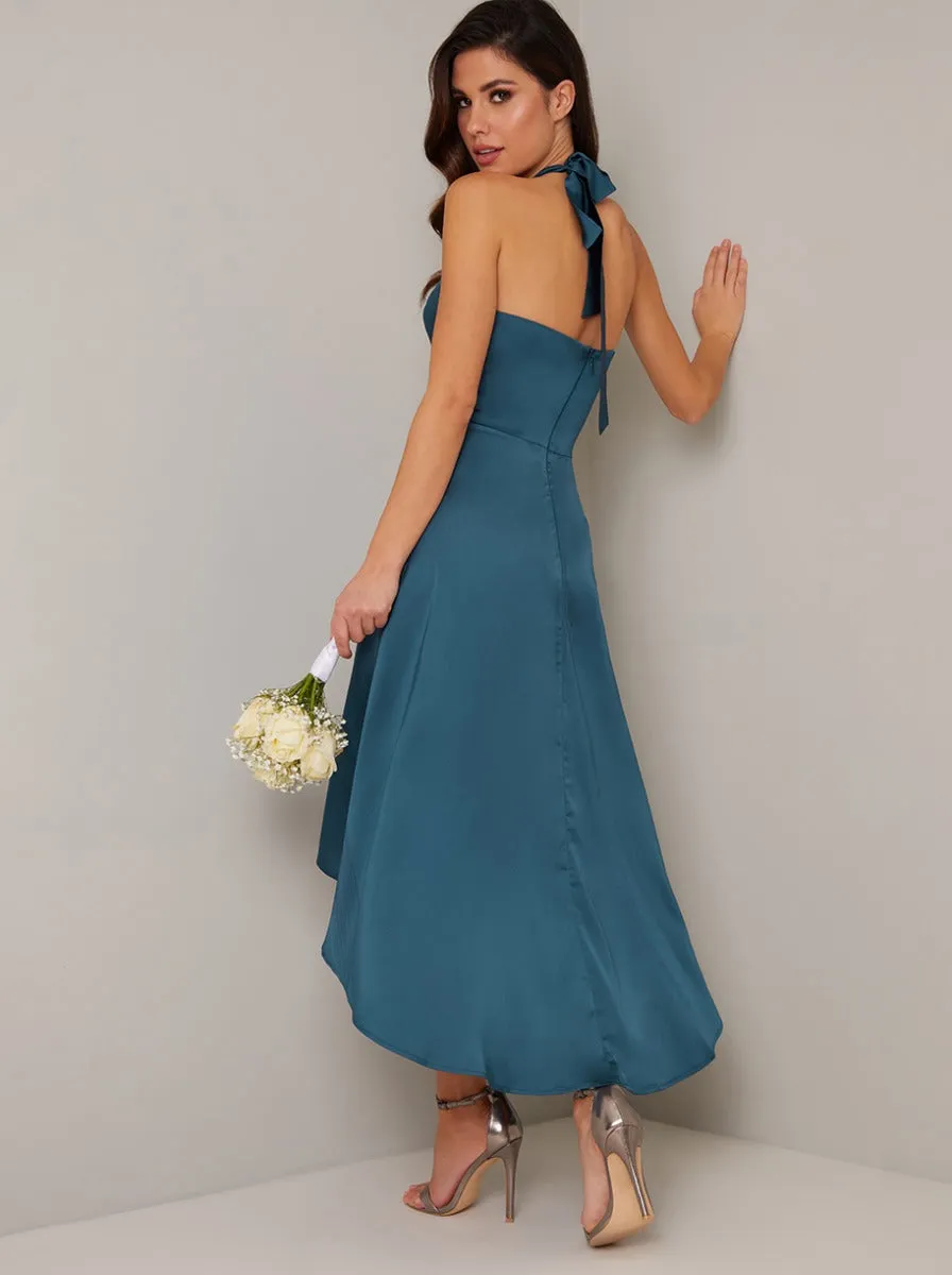 Halter Neck Dip Hem Backless Dress in Green sold by Chi Chi London product image thumbnail 4