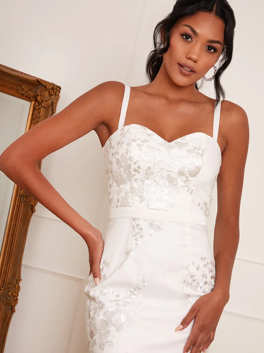 Peplum Embroidered Bodycon Dress in White sold by Chi Chi London product image thumbnail 3