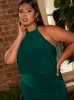 Plus Size Halter Style Ruched Maxi Dress in Green sold by Chi Chi London