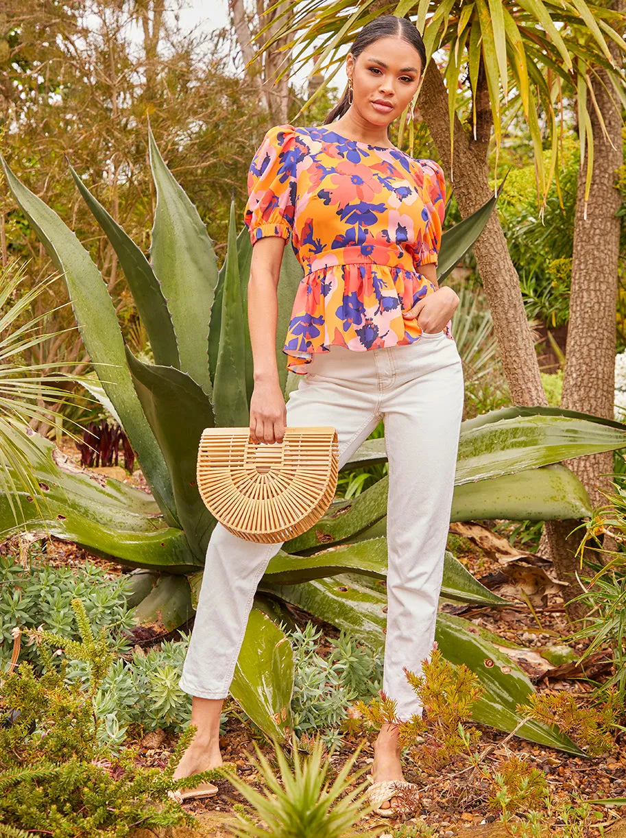 Puff Sleeve Floral Abstract Print Top in Navy sold by Chi Chi London product image thumbnail 5