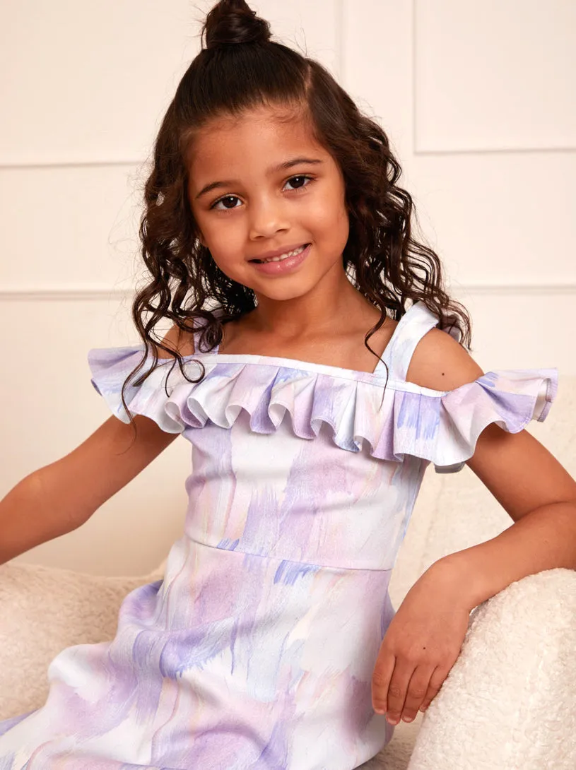 Younger Girls Ruffle Washed Print Midi Dress in Purple sold by Chi Chi London product image thumbnail 3