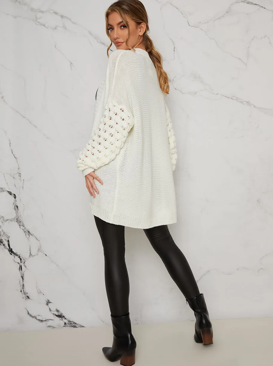 Knitted Balloon Sleeved Chunky Cardigan In Cream sold by Chi Chi London product image thumbnail 4