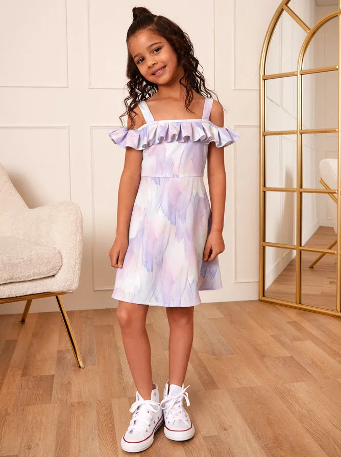 Younger Girls Ruffle Washed Print Midi Dress in Purple sold by Chi Chi London product image thumbnail 4