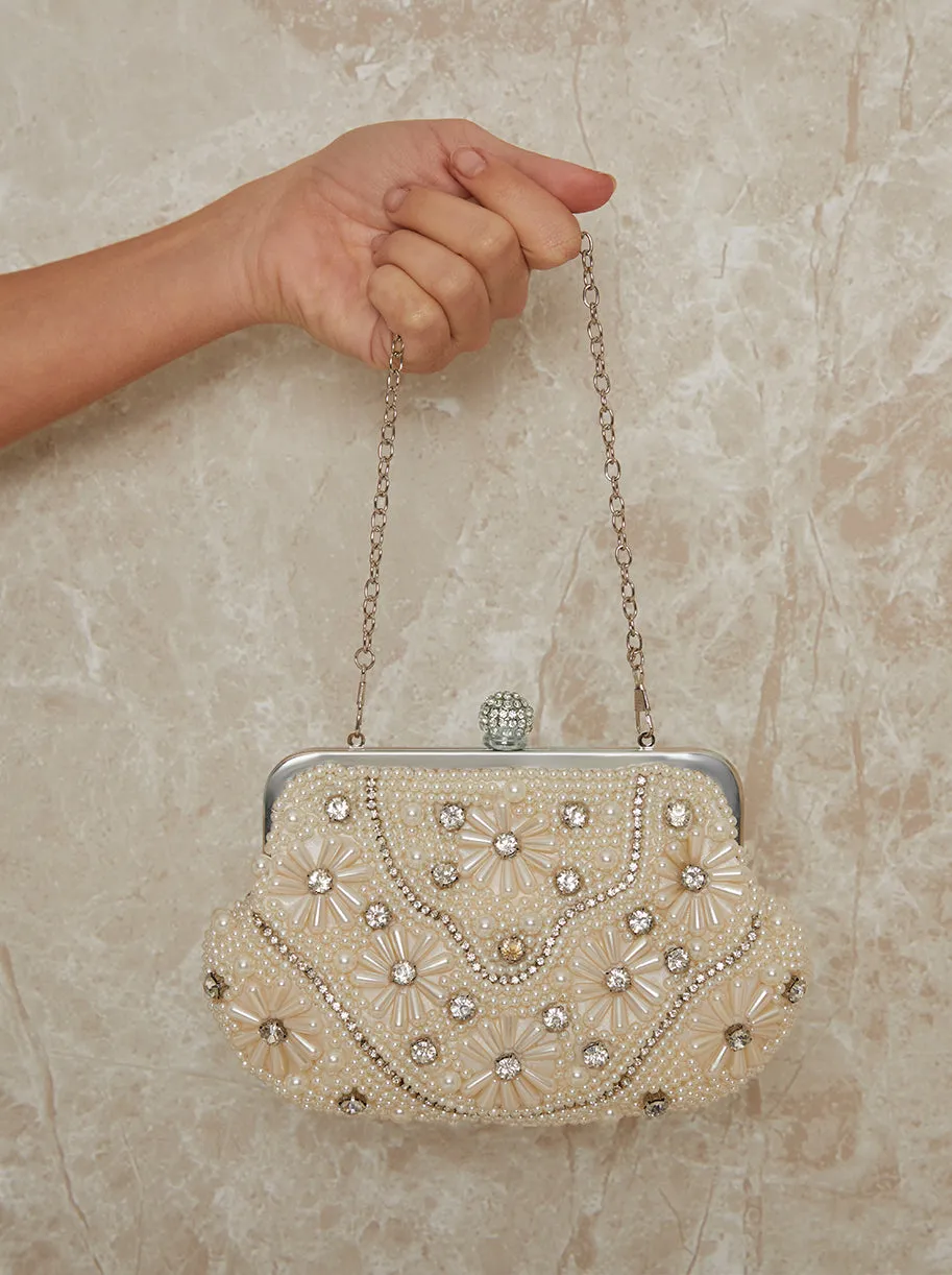 Beaded Design Clasp Shoulder Bag in White sold by Chi Chi London product image thumbnail 2
