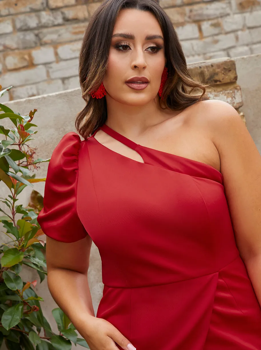 One Shoulder Puff Sleeve Bodycon Mini Dress in Red sold by Chi Chi London product image thumbnail 3