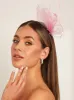 Mesh Feather Detail Fascinator in Pink sold by Chi Chi London