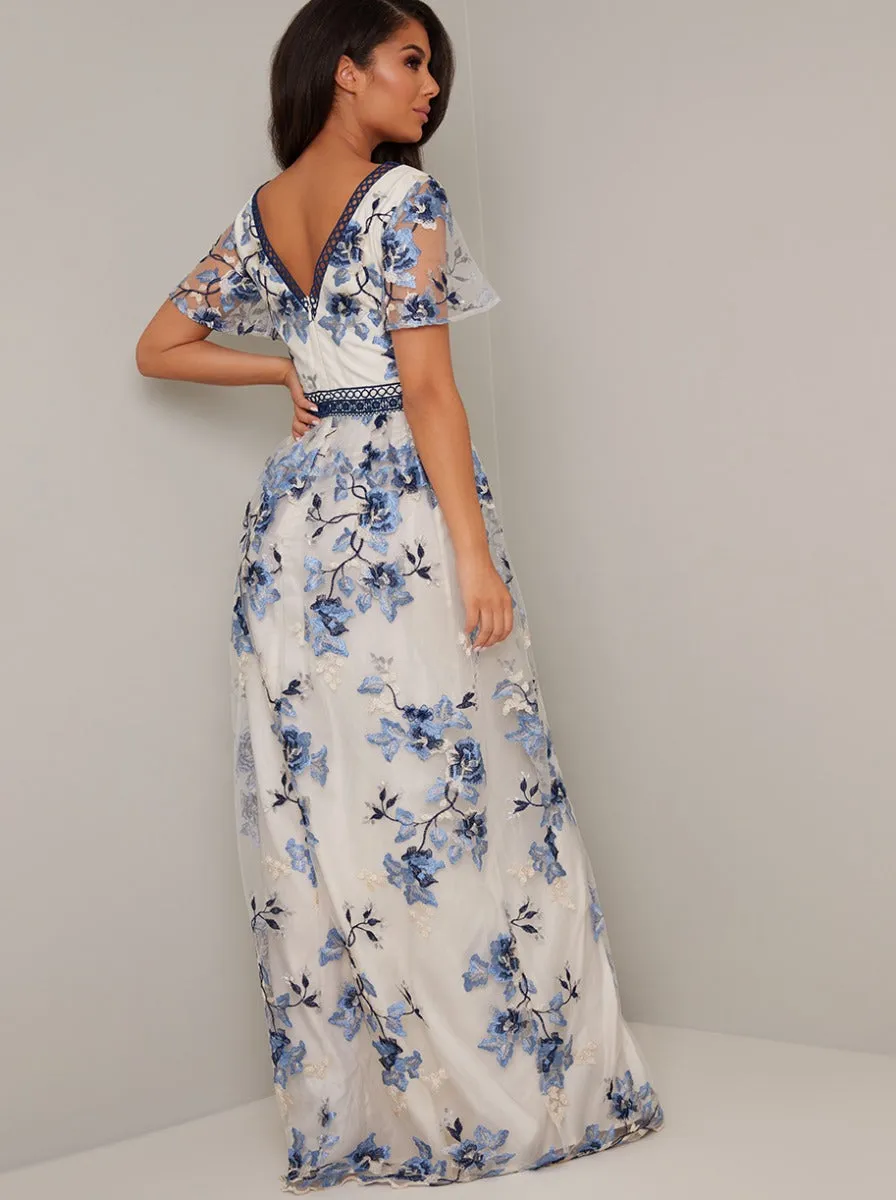 Tall Floral Lace Sheer Maxi Dress in Cream sold by Chi Chi London product image thumbnail 4
