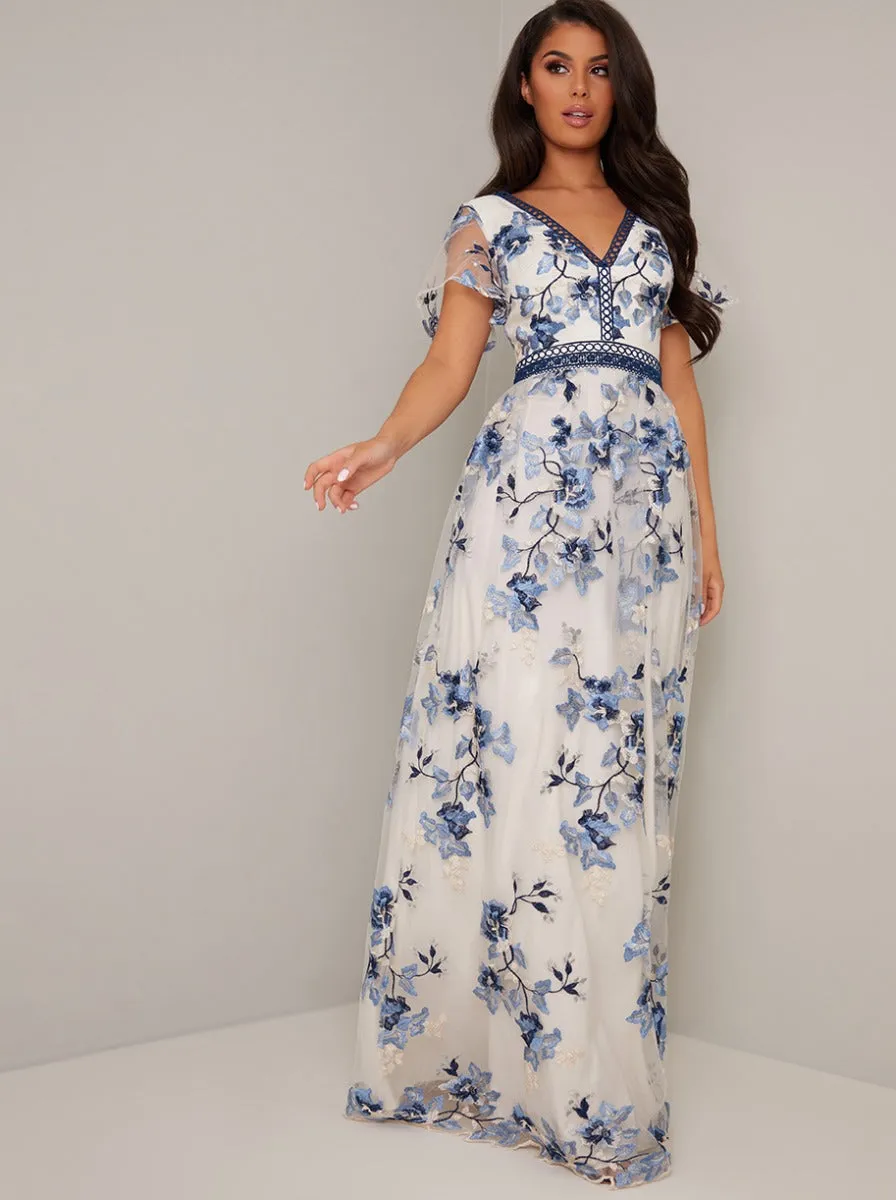 Tall Floral Lace Sheer Maxi Dress in Cream sold by Chi Chi London product image thumbnail 2