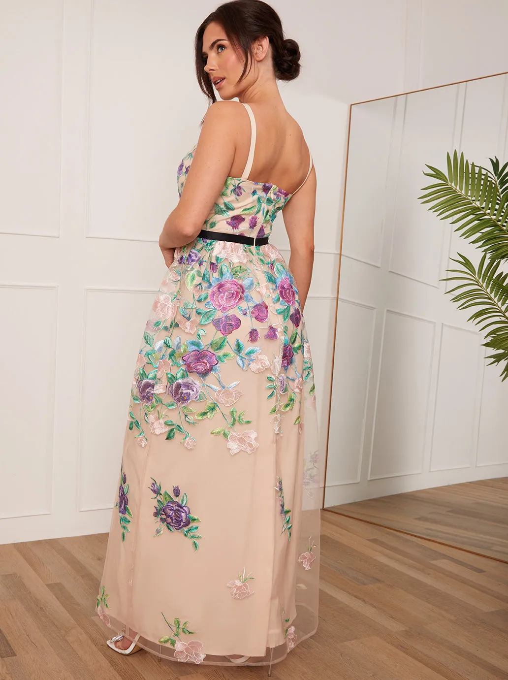 Petite Floral Embroidered Maxi Dress in Cream sold by Chi Chi London product image thumbnail 3