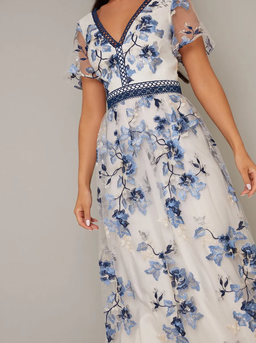 Tall Floral Lace Sheer Maxi Dress in Cream sold by Chi Chi London product image thumbnail 3