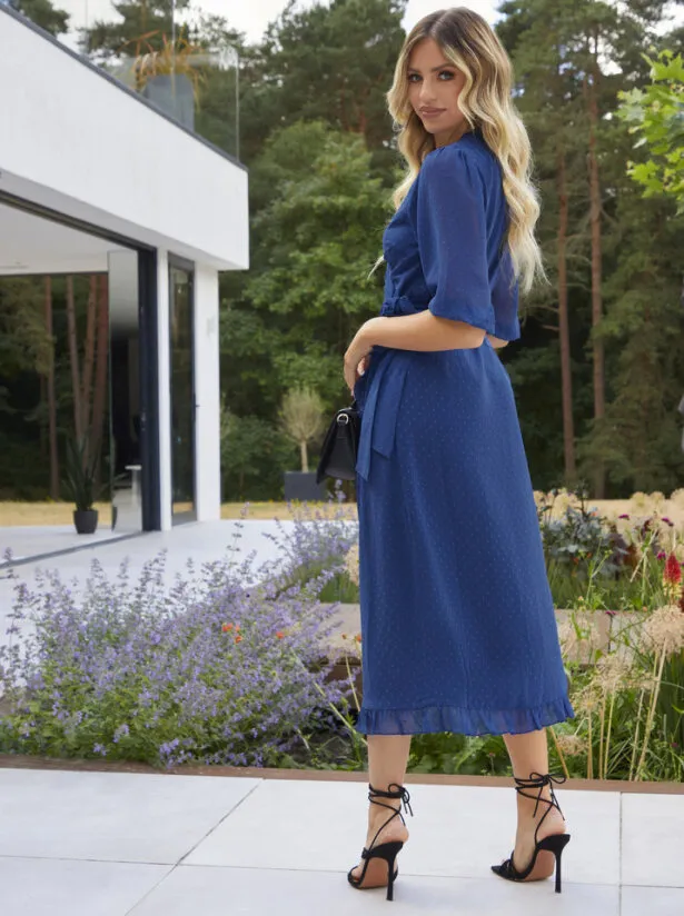 Short Sleeve Dobby Wrap Midi Dress in Cobalt sold by Chi Chi London product image thumbnail 4