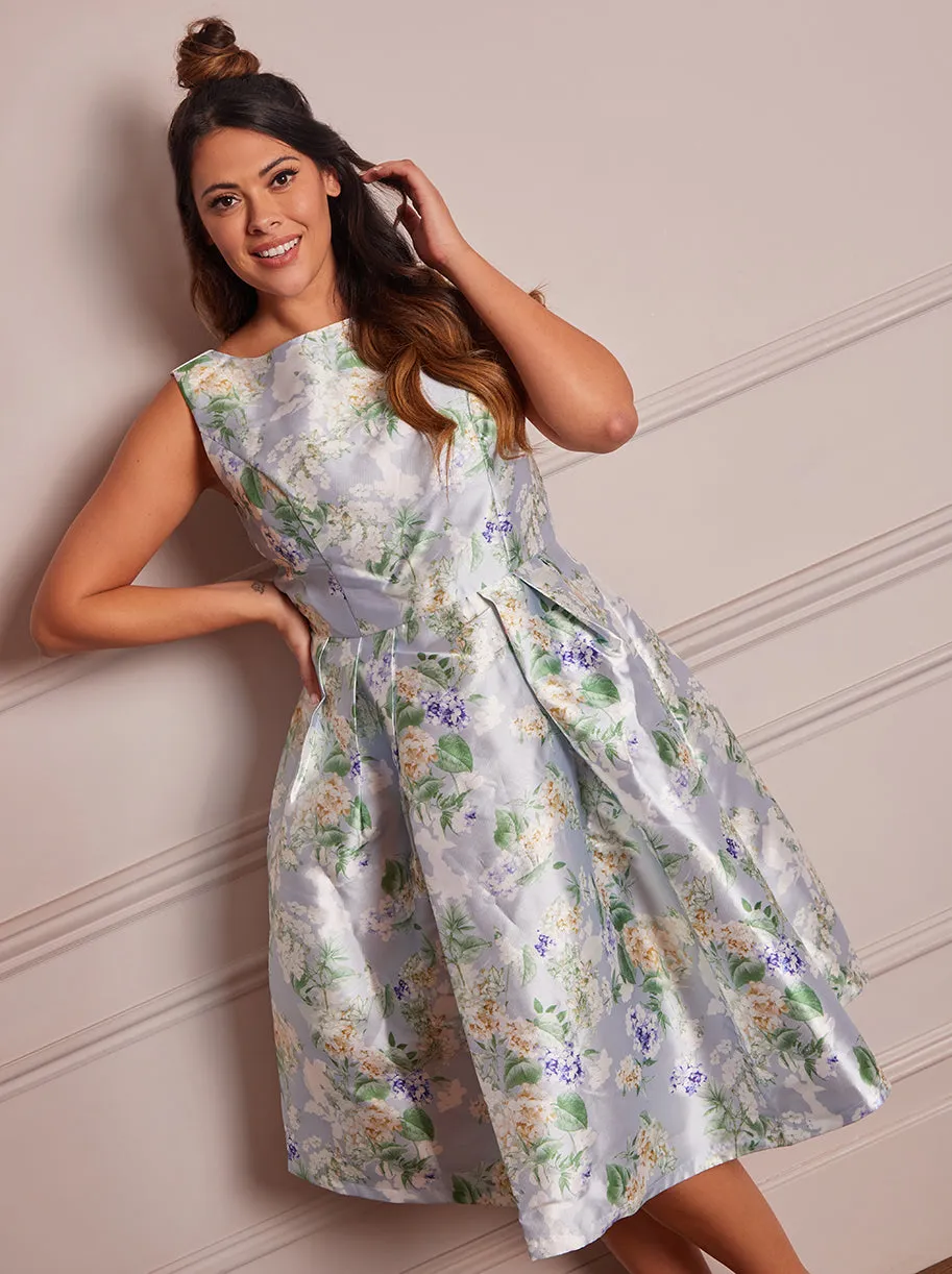 Plus Size Floral Print Midi Dress in Blue sold by Chi Chi London