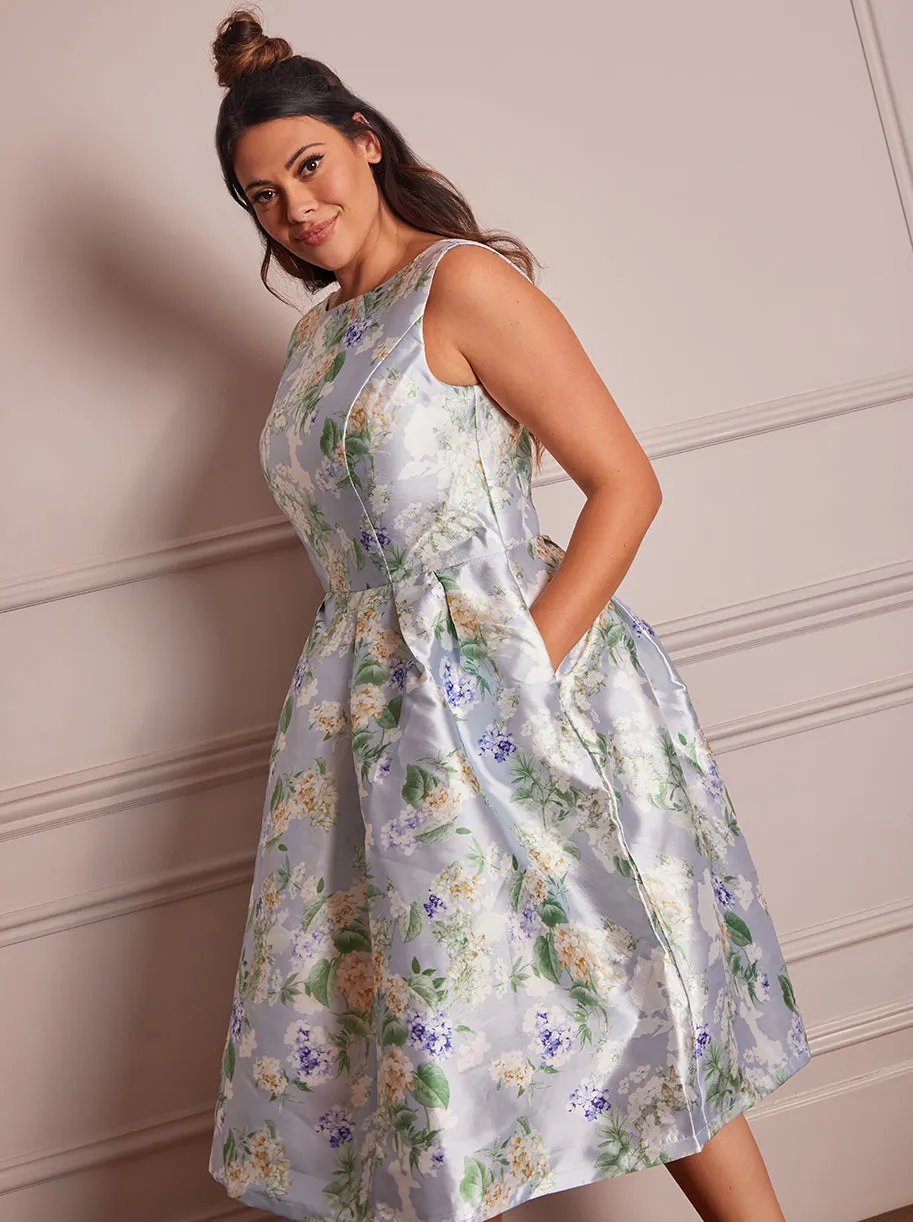 Plus Size Floral Print Midi Dress in Blue sold by Chi Chi London product image thumbnail 4