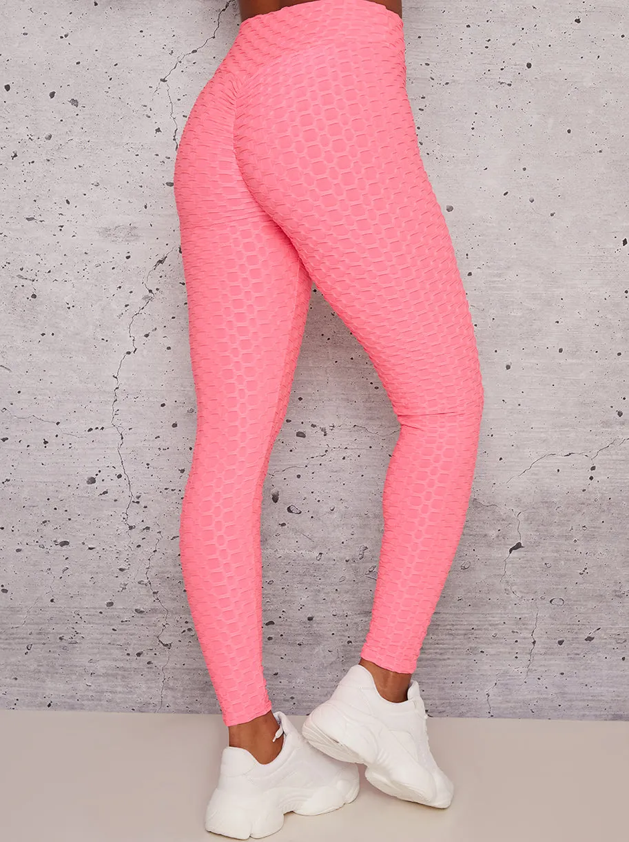 Mid Rise Waffle Effect Sports Leggings in Pink sold by Chi Chi London product image thumbnail 4