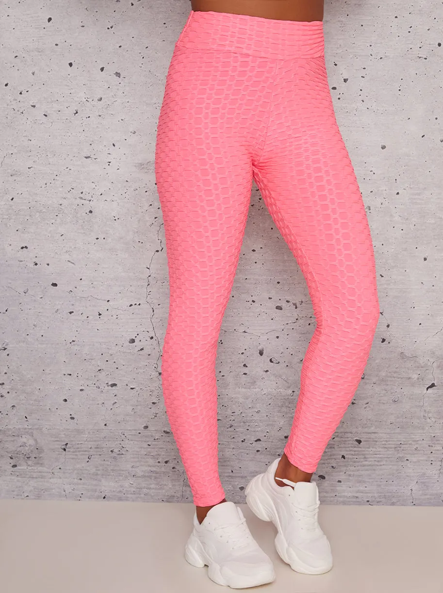 Mid Rise Waffle Effect Sports Leggings in Pink sold by Chi Chi London product image thumbnail 2
