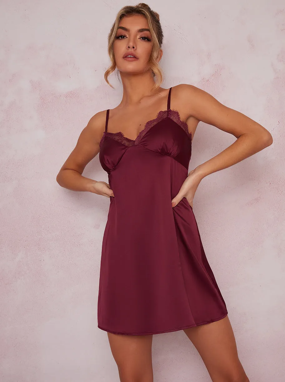 Lace Trimmed Cami Strap Slip Dress In Purple sold by Chi Chi London product image thumbnail 2