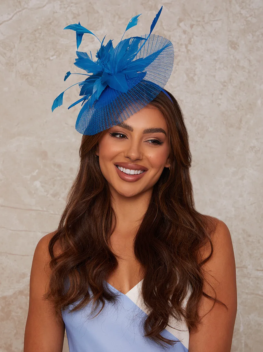 Feather Detail Fascinator in Blue sold by Chi Chi London