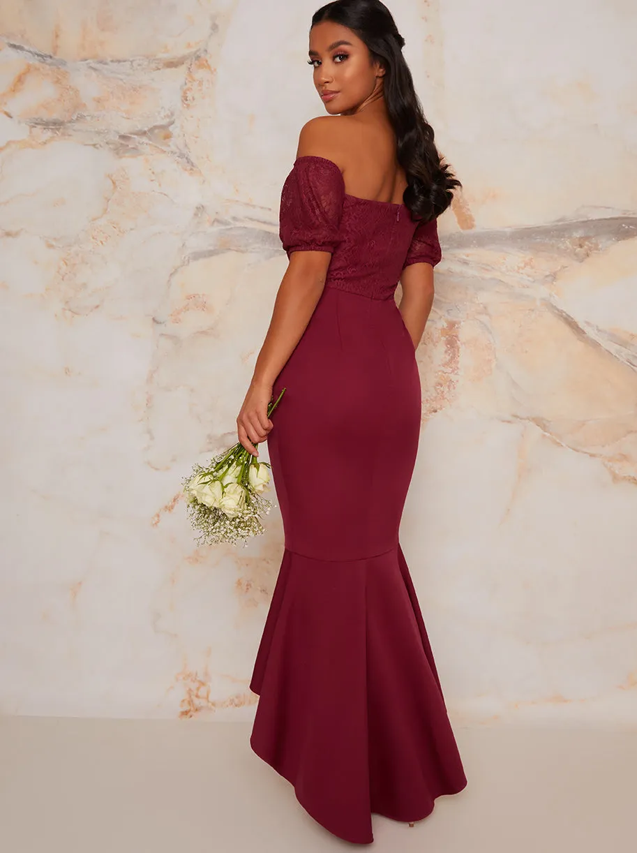 Petite Lace Bardot Bodycon Peplum Dress In Purple sold by Chi Chi London product image thumbnail 4