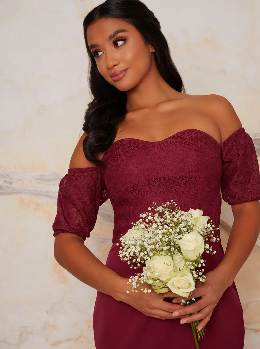 Petite Lace Bardot Bodycon Peplum Dress In Purple sold by Chi Chi London product image thumbnail 3