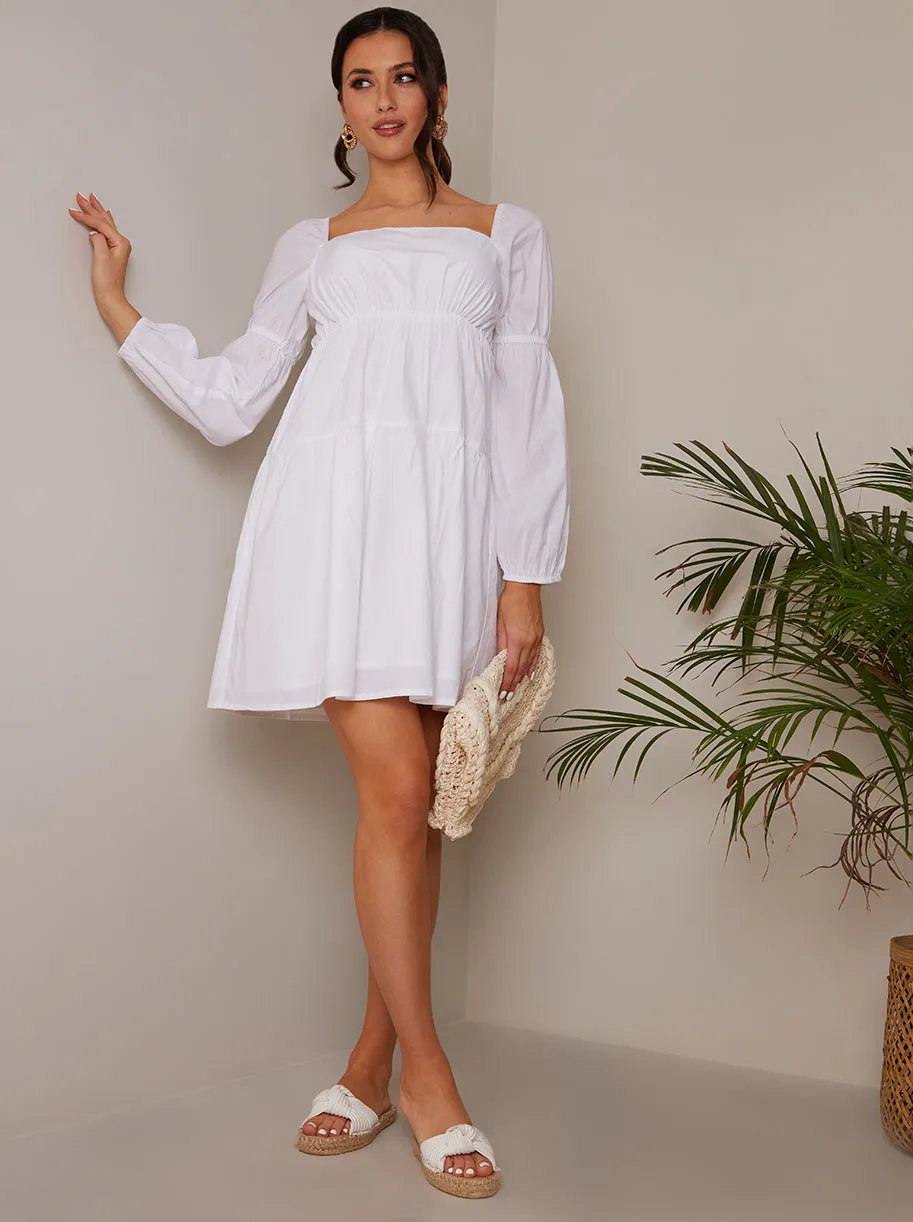 Square Neck Cotton Tiered Mini Dress in White sold by Chi Chi London product image thumbnail 3
