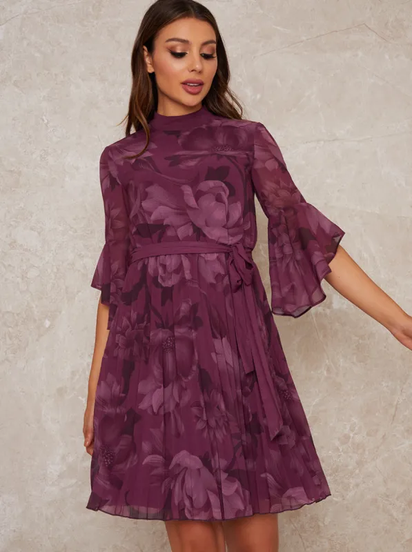 Midi Dress with Floral Print in Red sold by Chi Chi London