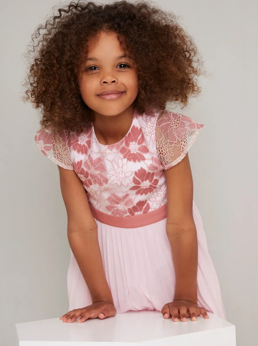 Girls Lace Bodice Pleat Party Dress in Pink sold by Chi Chi London product image thumbnail 3