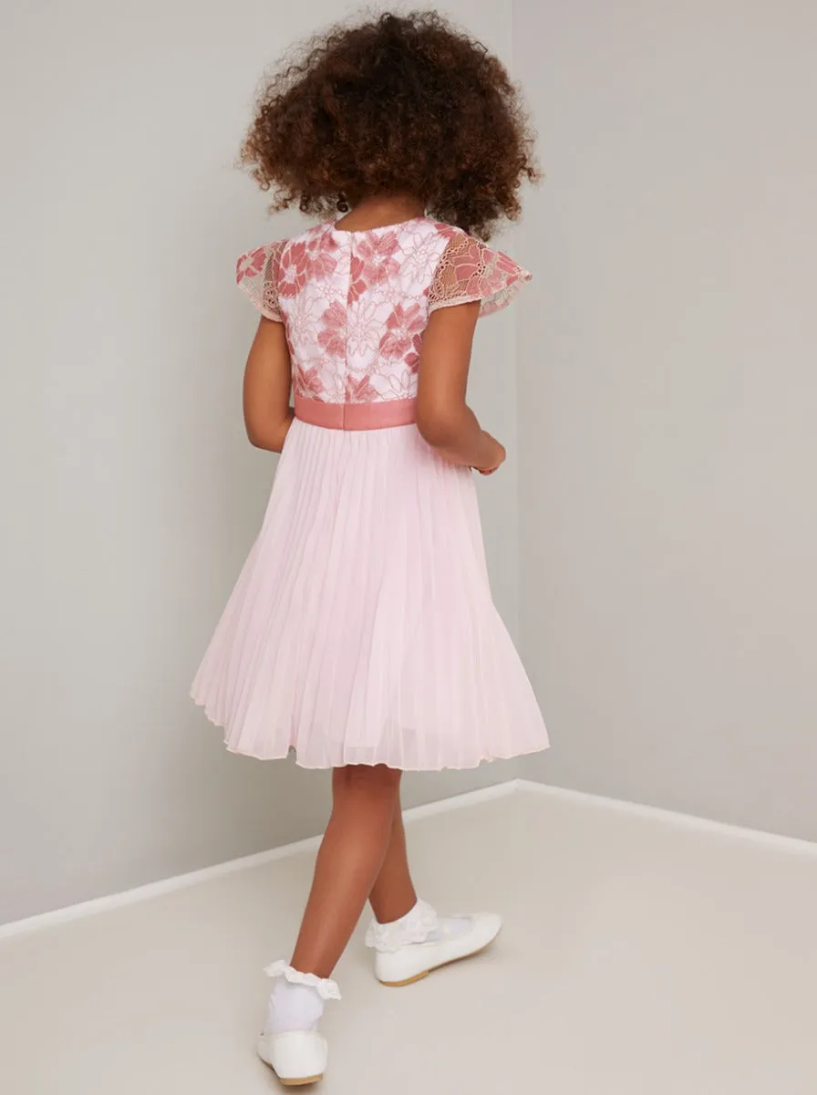 Girls Lace Bodice Pleat Party Dress in Pink sold by Chi Chi London product image thumbnail 4