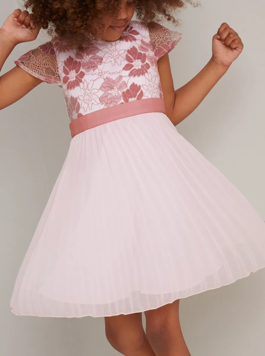 Girls Lace Bodice Pleat Party Dress in Pink sold by Chi Chi London product image thumbnail 2