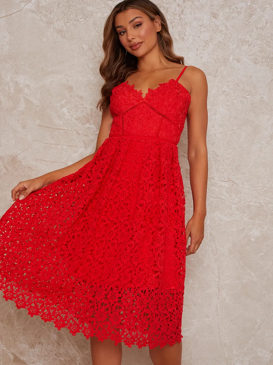 Sleeveless Crochet Midi Dress in Red sold by Chi Chi London product image thumbnail 2
