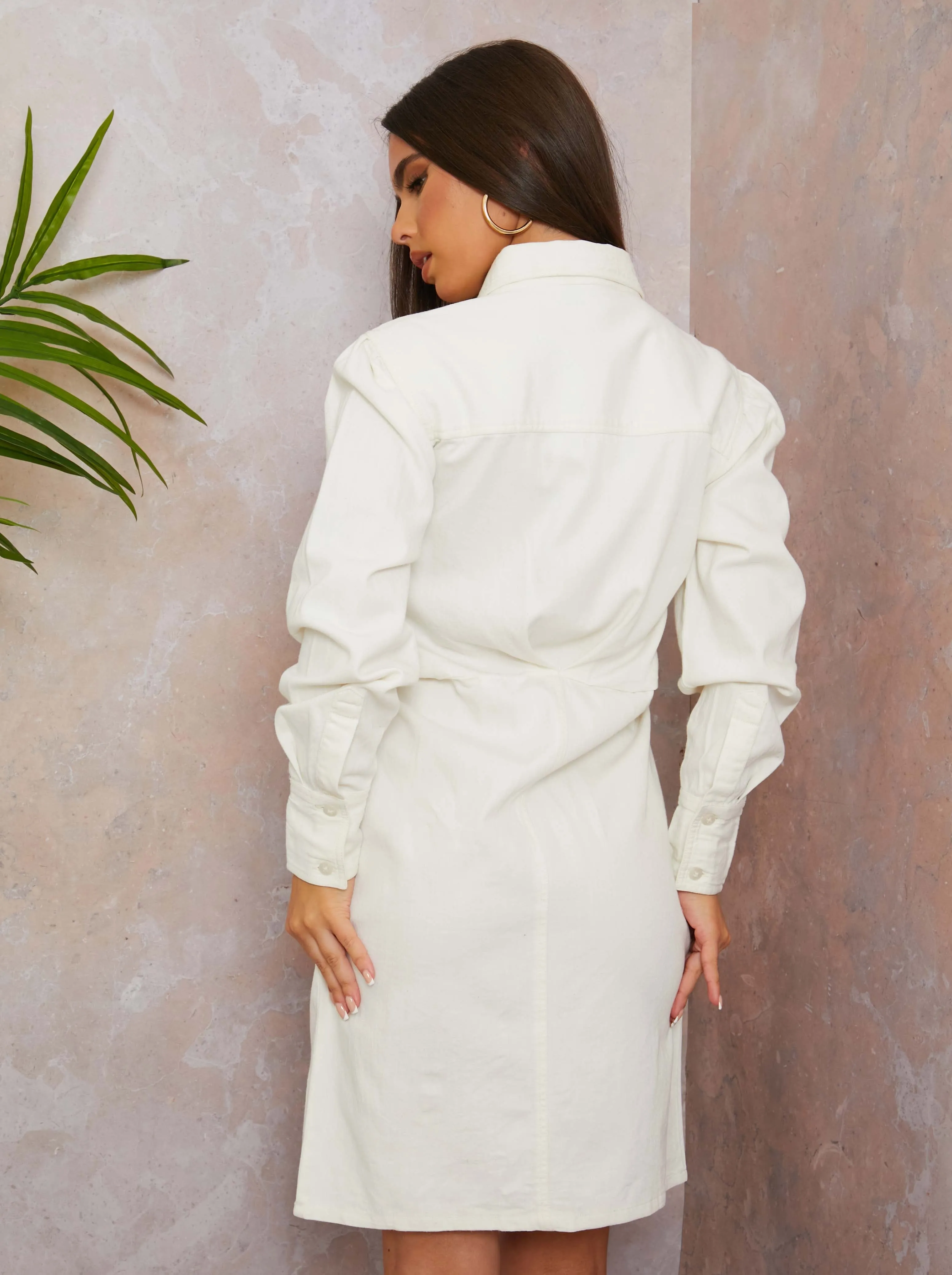 Long Sleeve Denim Mini Dress in Cream sold by Chi Chi London product image thumbnail 2