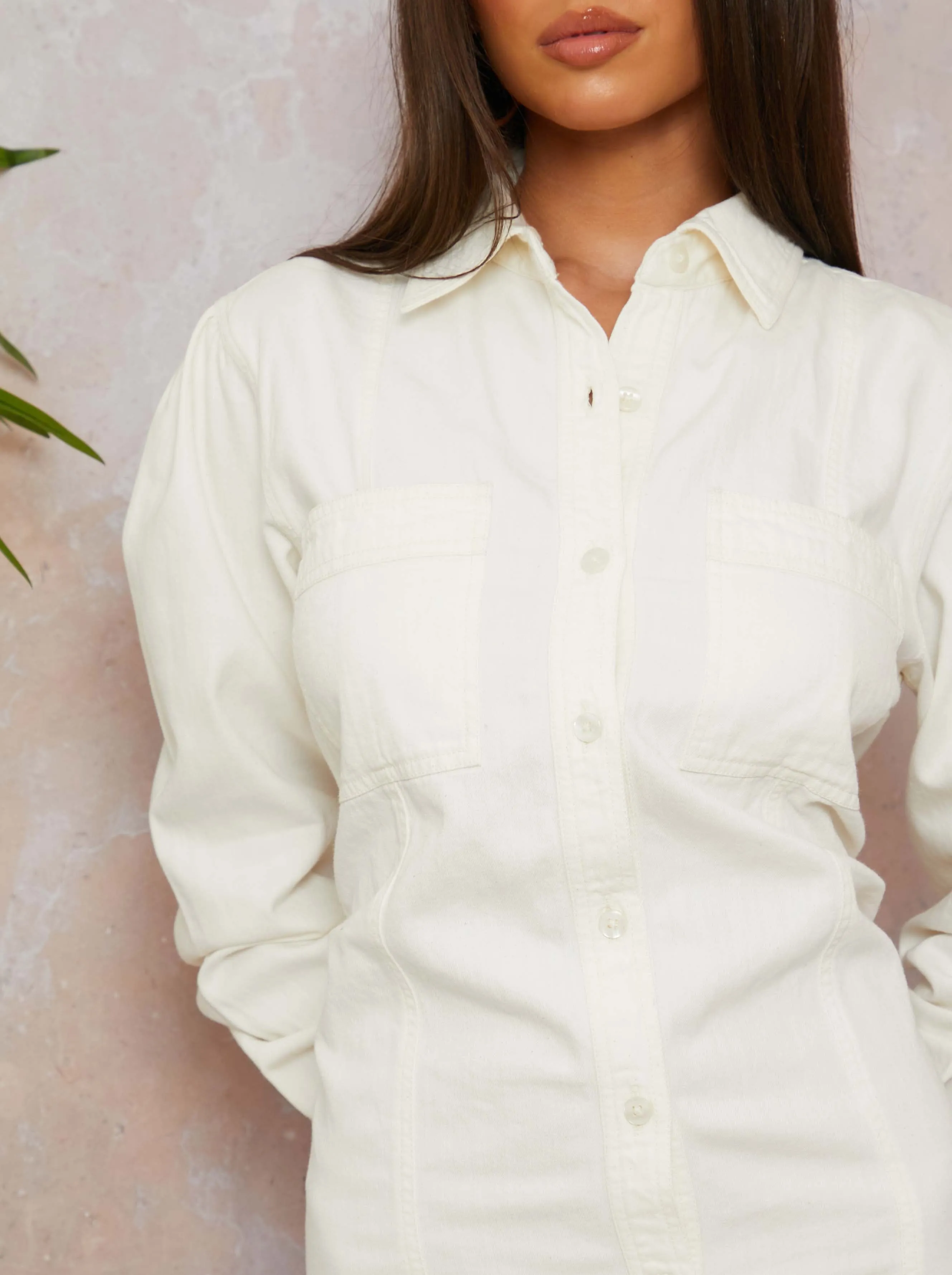 Long Sleeve Denim Mini Dress in Cream sold by Chi Chi London product image thumbnail 4