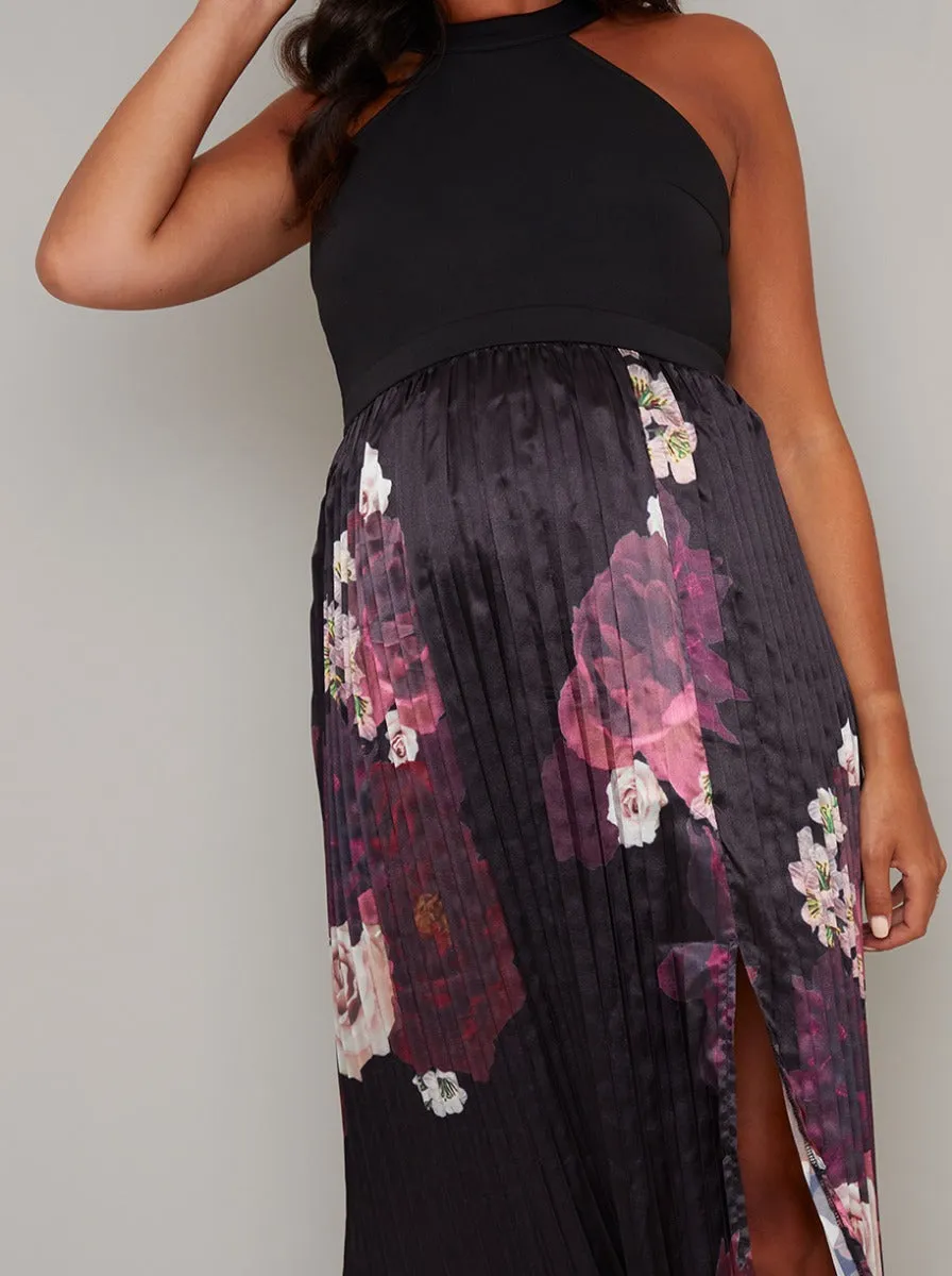 Maternity Halter Neck Pleat Midi Dress in Black sold by Chi Chi London product image thumbnail 3
