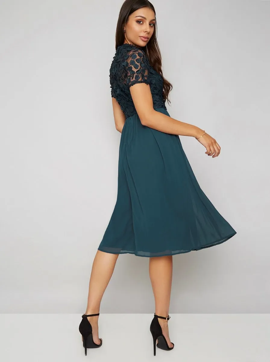 3D Lace Bodice Midi Dress in Green sold by Chi Chi London product image thumbnail 3