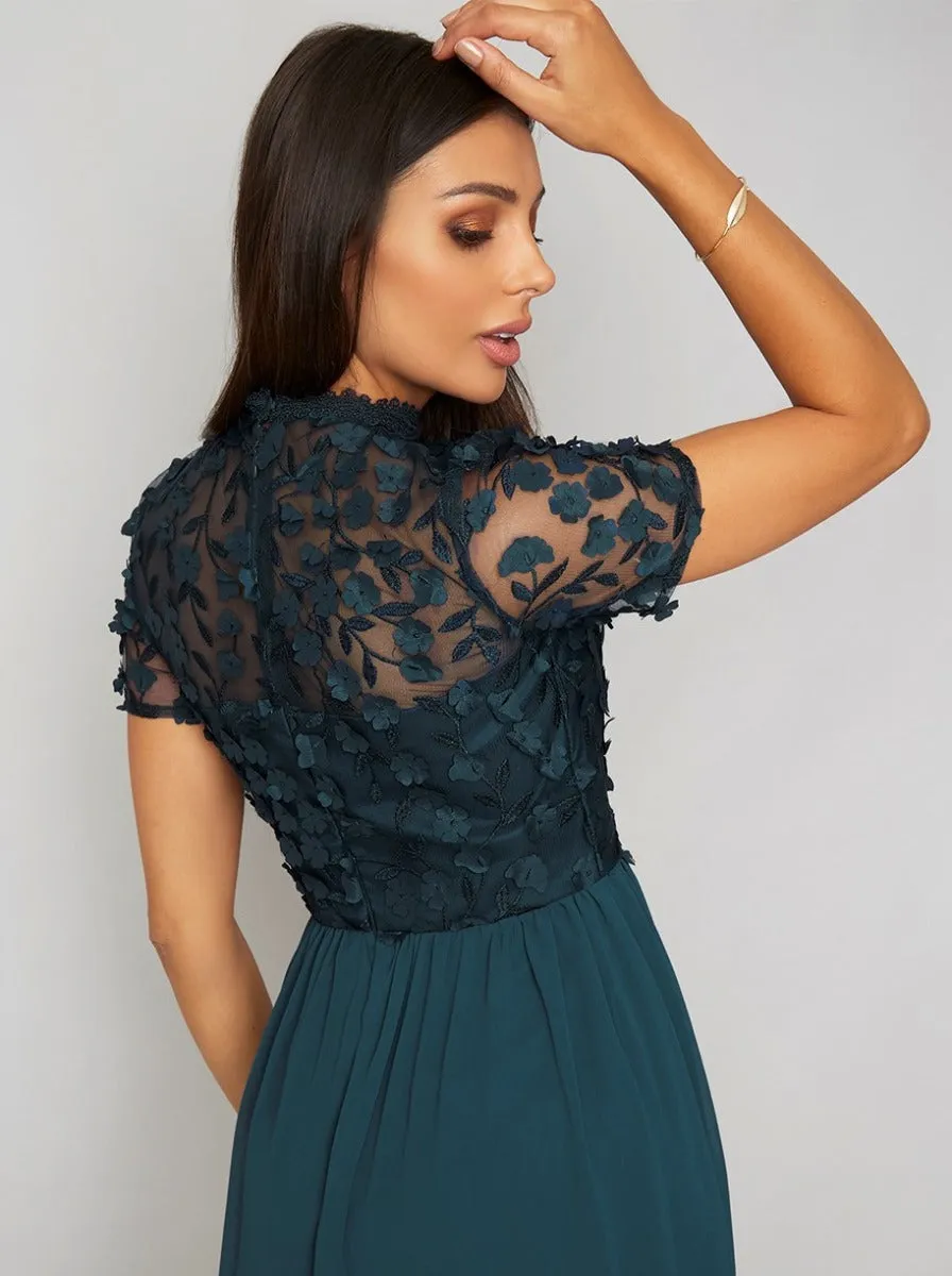3D Lace Bodice Midi Dress in Green sold by Chi Chi London product image thumbnail 4