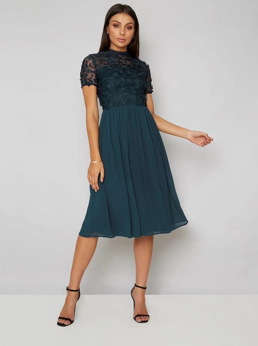 3D Lace Bodice Midi Dress in Green sold by Chi Chi London