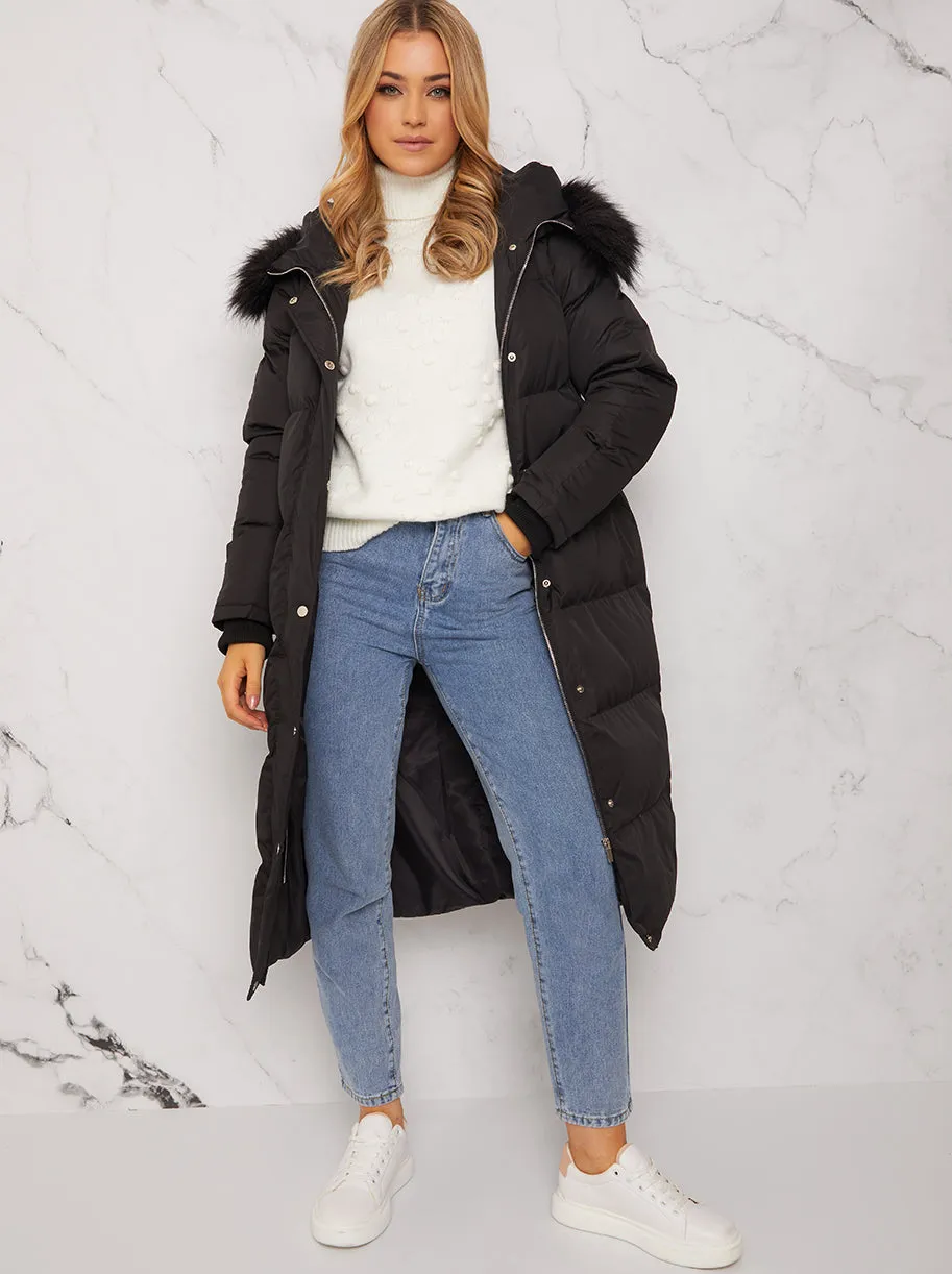 Longline Puffer Coat with Black Fur Hood sold by Chi Chi London product image thumbnail 4