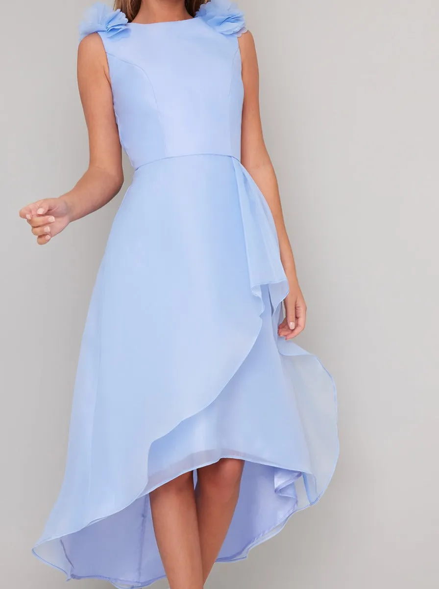 Ruffle Detail Organza Layered Midi Dress in Blue sold by Chi Chi London product image thumbnail 2