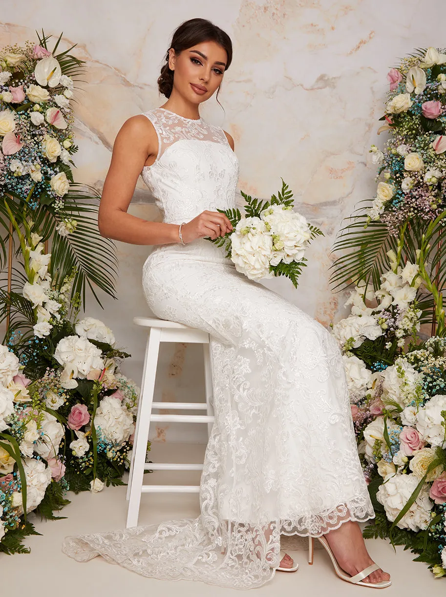 Sleeveless Premium Lace Wedding Dress in White sold by Chi Chi London product image thumbnail 3