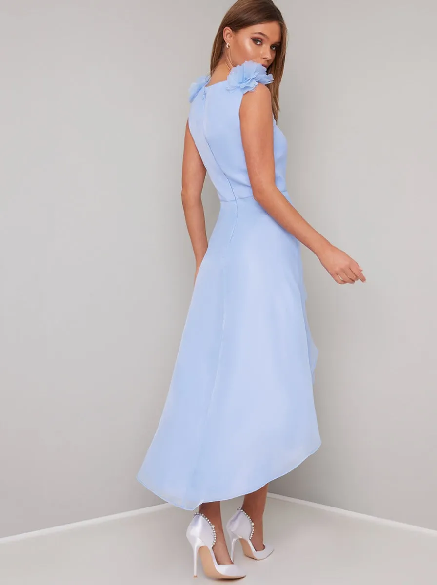 Ruffle Detail Organza Layered Midi Dress in Blue sold by Chi Chi London product image thumbnail 4