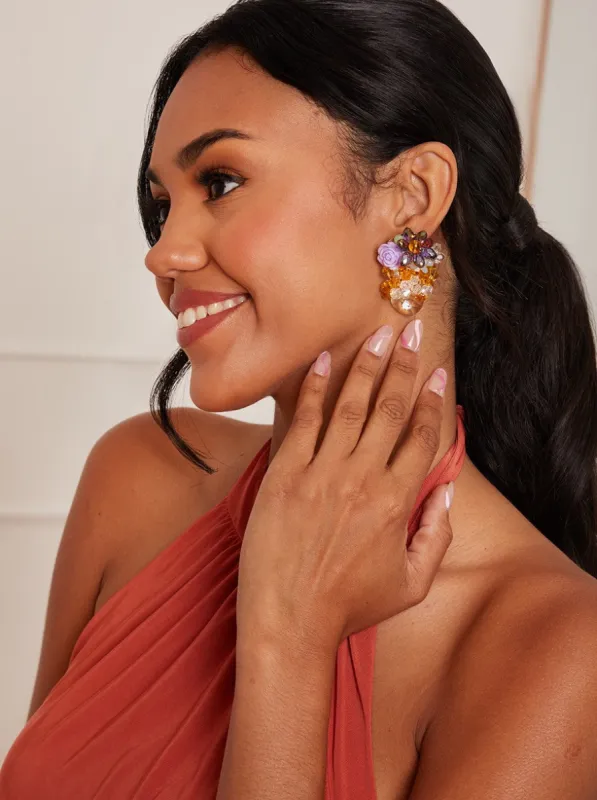 Floral & Rhinestone Earrings in Gold sold by Chi Chi London