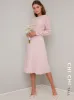 Tall Lace Bodice Pleat Midi Dress in Pink sold by Chi Chi London