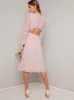 Tall Lace Bodice Pleat Midi Dress in Pink sold by Chi Chi London