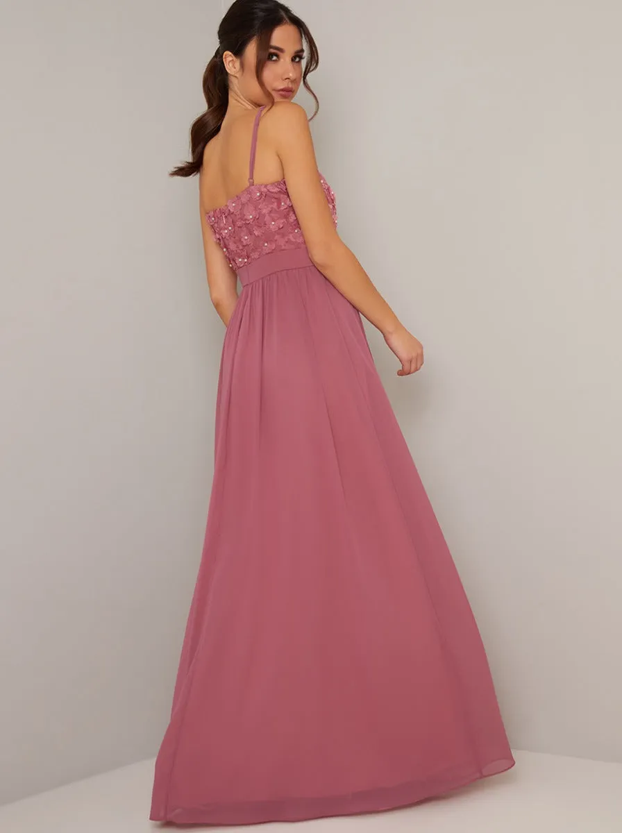Cami Strap 3D Floral Bodice Maxi Dress in Pink sold by Chi Chi London product image thumbnail 3