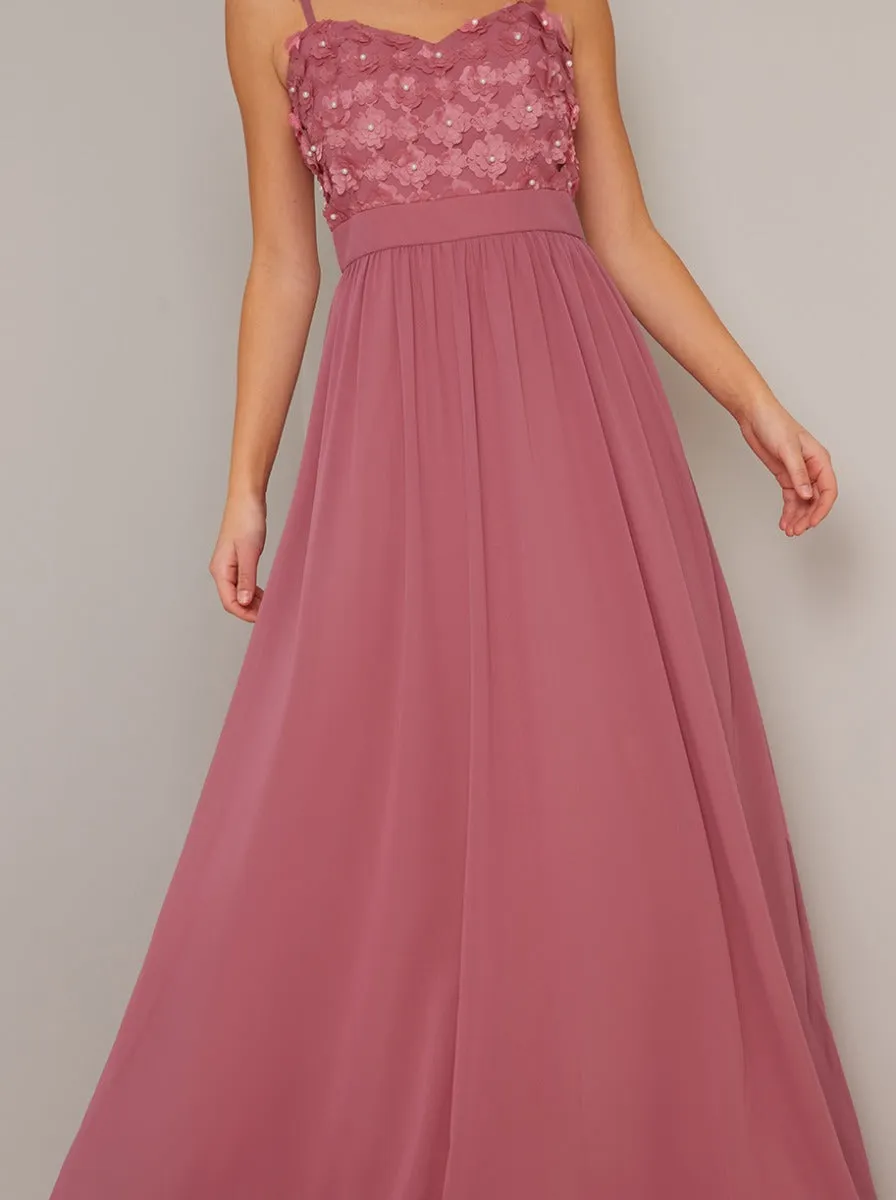 Cami Strap 3D Floral Bodice Maxi Dress in Pink sold by Chi Chi London product image thumbnail 4