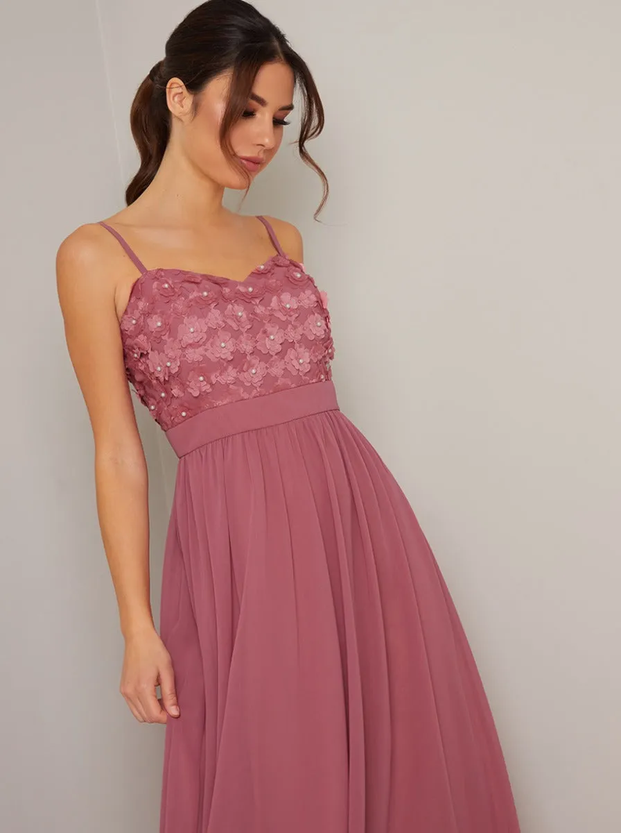 Cami Strap 3D Floral Bodice Maxi Dress in Pink sold by Chi Chi London product image thumbnail 2