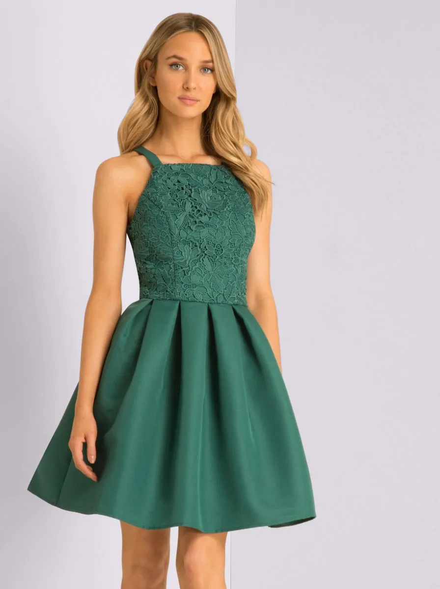 Lace Bodice Detail Mini Dress in Green sold by Chi Chi London