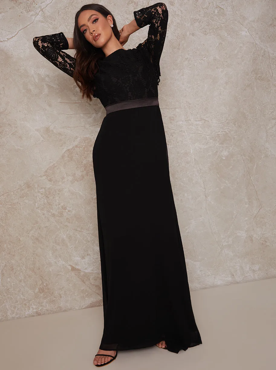 Long Sleeve Lace Bodice Maxi Dress in Black sold by Chi Chi London product image thumbnail 3