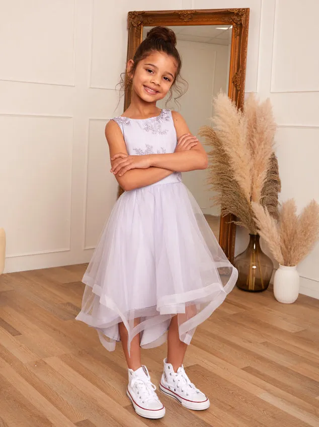 Younger Girls Embroidered Midi Dress in Lilac sold by Chi Chi London